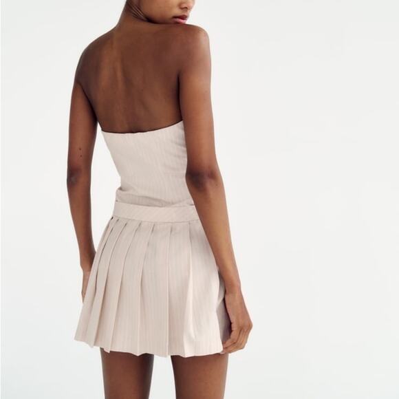 ZARA BLOGGER FAVORITE STRIPPED STRAPLESS DRESS - Picture 10 of 14